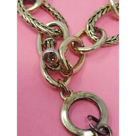 Labradorite Charm on Ralph Lauren Old Gold Chain Necklace VTG "RL" on Toggle End - Picture 6 of 9